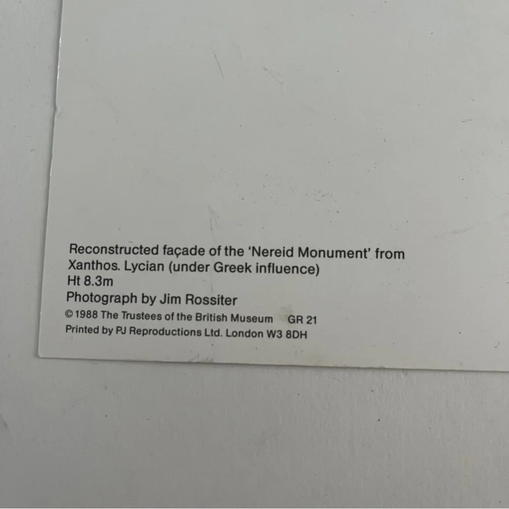 Vintage 80s Postcard The British Museum Nereid Monument Ephemeral Collectible